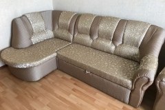 Перетяжка углового дивана в жаккардовую ткань, полная замена наполнителя, замена механизмов